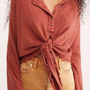 Free People Rust Tie-Front V-Neck Sweater